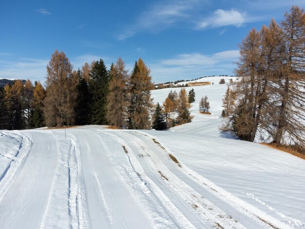 Snow covered landscape against sky