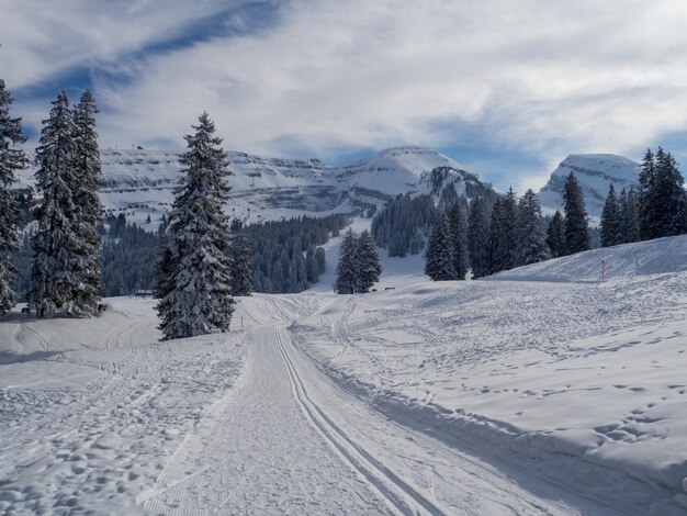 Photo snow covered landscape against sky