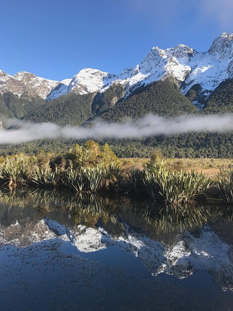 写真 空に向かって雪に覆われた山