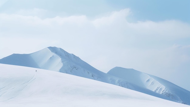 A snow covered mountain with a blue sky and clouds