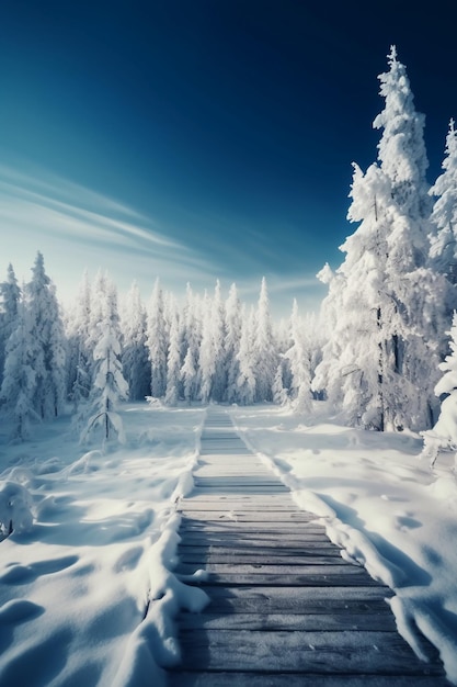 Snow covered path in the forest