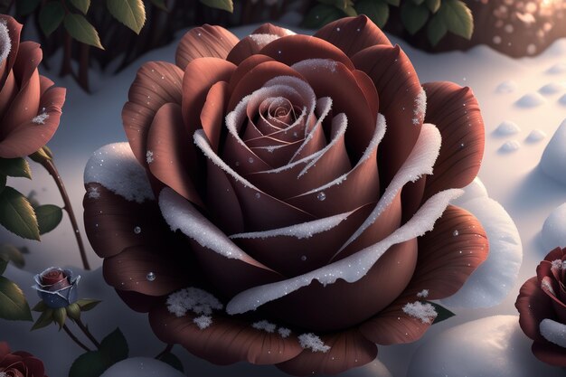 A snow covered red rose in the snow