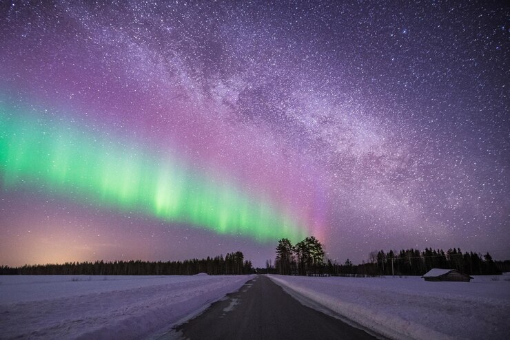 Photo snow covered road against sky at night