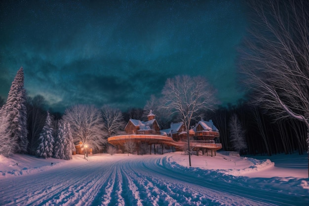 A Snow Covered Road In Front Of A House