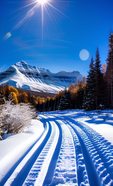 Snow covered road in the mountains