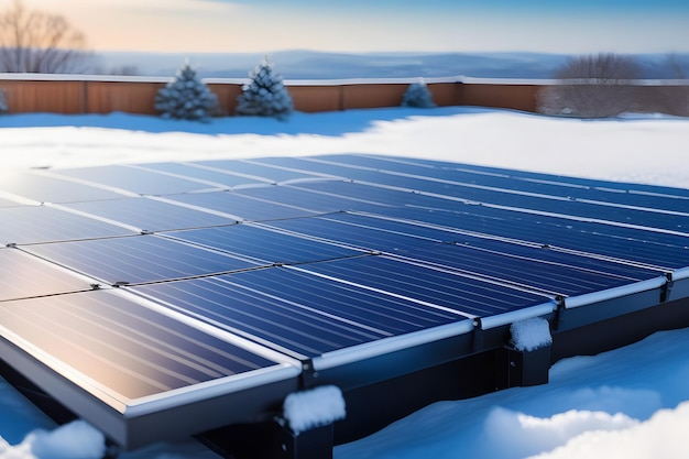 Фото snow covered solar panels on house roof renewable energy concept