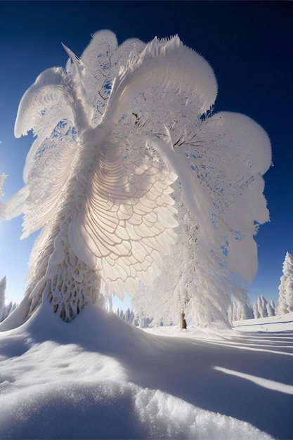 雪原の真ん中にある雪に覆われた木