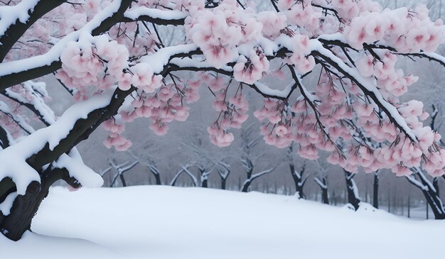 雪に覆われた木と前景に雪に覆われた木