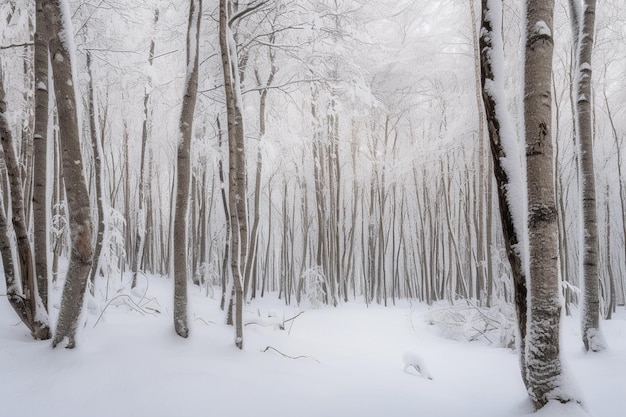 Snow covered trees in the woods