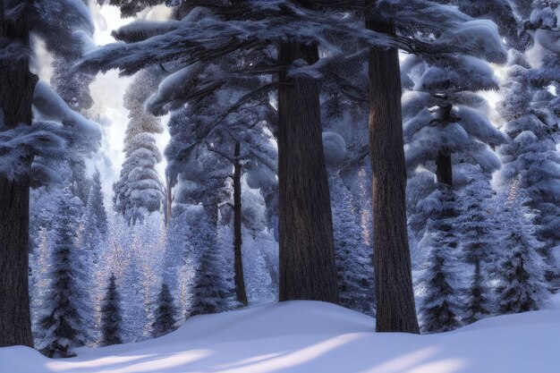 Snow covered winter forest Generative AI