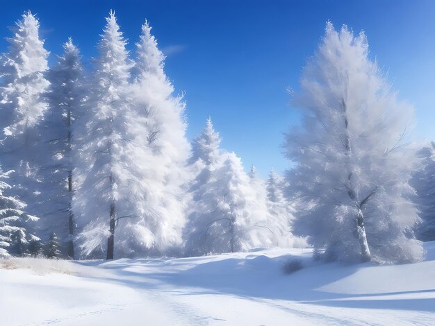 雪で覆われた冬の風景と太陽