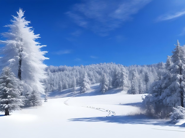 Snow covered winter landscape with sun