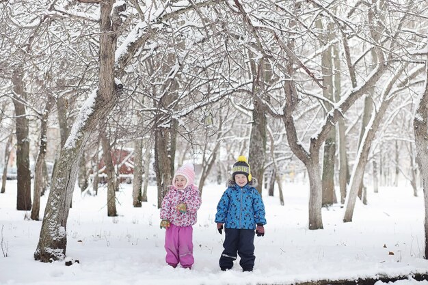 雪に覆われたウィンターパークとベンチ。アヒルやハトに餌をやる公園や桟橋。雪の中を散歩する家族が秋の公園を覆っていました。