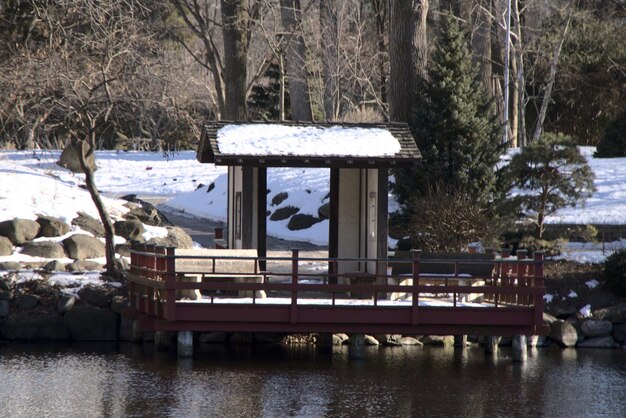 Snow on the dock roof