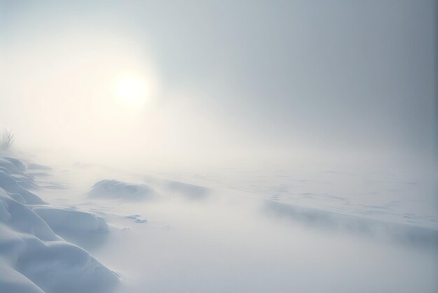 ブリザード中の雪砂丘のパノラマ 白く空っぽの凍った景色 架空の風景 ジェネレーティブ AI