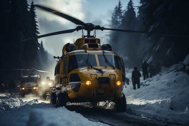 Снежная аварийная горная спасательная операция Дневной свет Высококачественный кадр