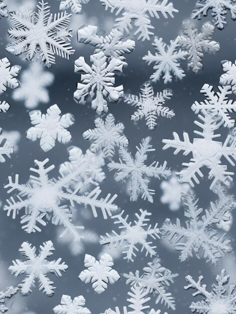 snow flakes are falling down on a blue background generative ai