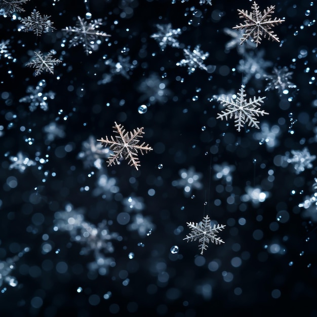 雪の花が空から落ちてきて 暗い背景に