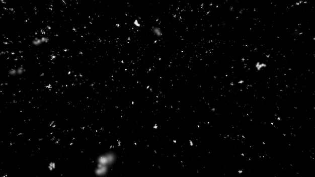 Snow flakes falling on a black background