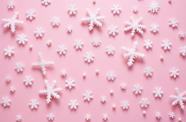 Photo snow flakes on a pink background