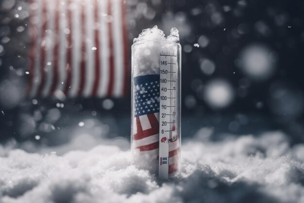 A snow gauge with the american flag on it