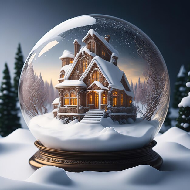 Photo snow globe crystal with house inside