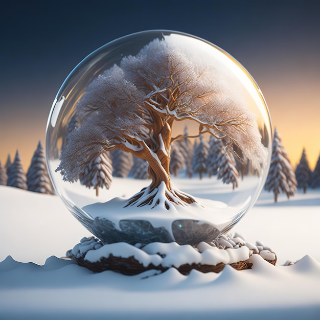 snow globe crystal with tree inside