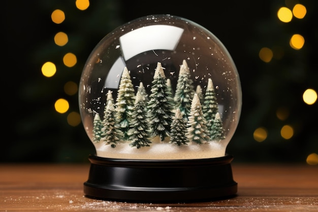 Snow globe depicting a snowcovered pine forest