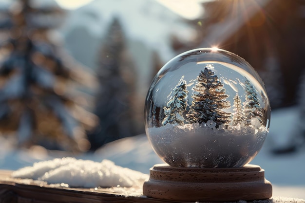 Snow globe and magical snow ball with trees