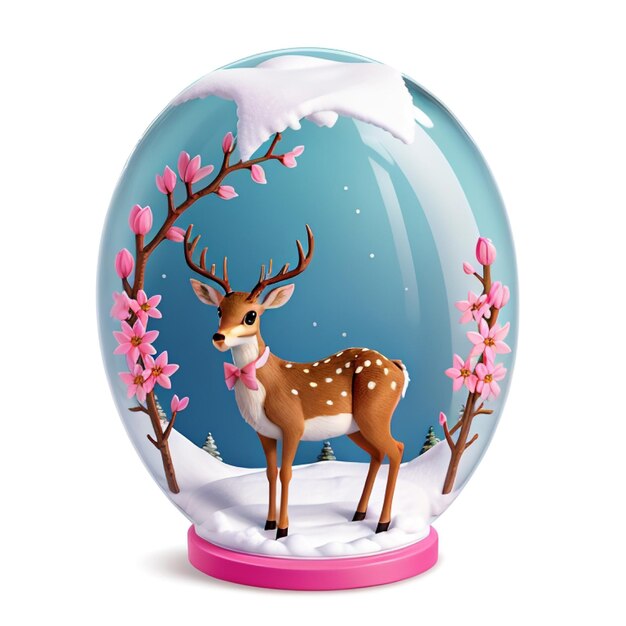 A snow globe showcasing a deer surrounded by delicate pink flowers