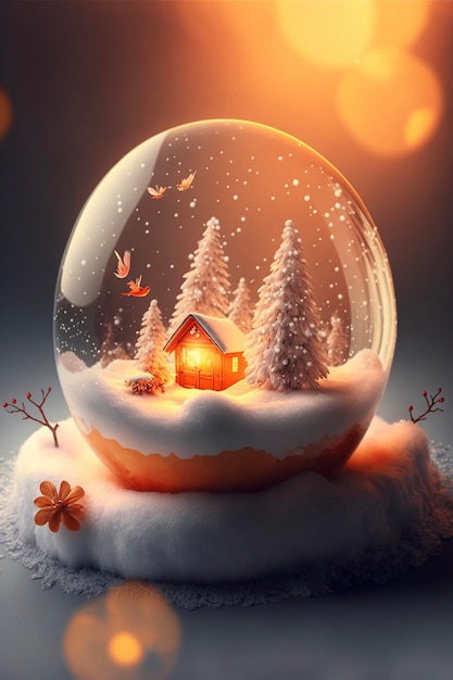 Snow globe sitting on top of a snow covered ground generative ai