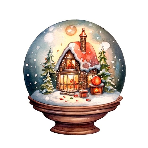 Snow globe watercolor christmas Christmas holidays winter decoration AI generative watercolor