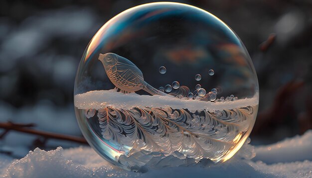 A snow globe with a bird on it