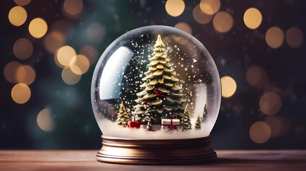 Snow globe with Christmas tree background