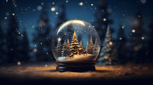 Snow globe with christmas tree inside Christmas and New Year concept