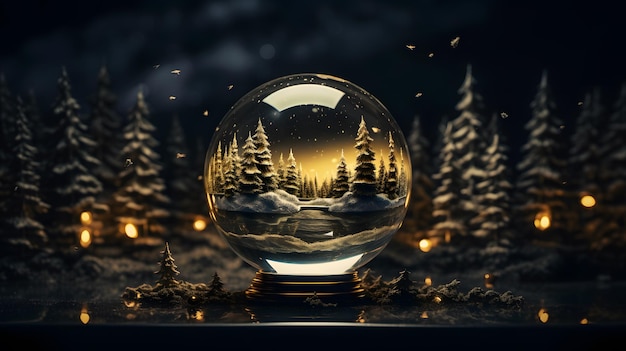 Snow globe with christmas tree inside Christmas and New Year concept