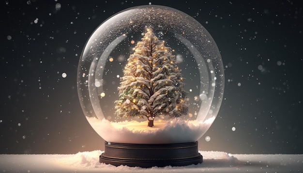 A snow globe with a christmas tree inside