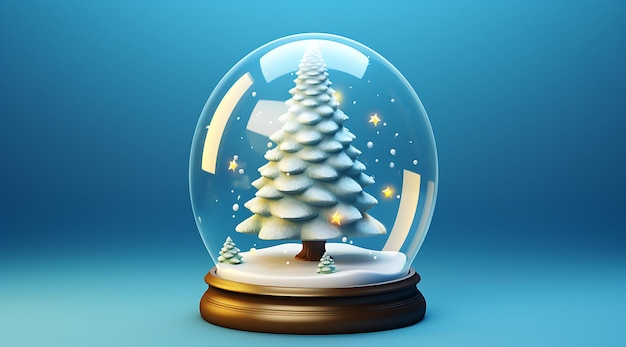 Снежный шар с рождественской елкой на нем, сидящий Генеративный ИИ