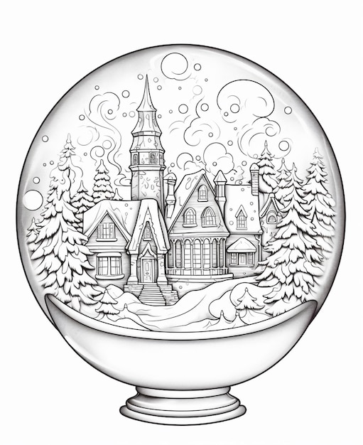 a snow globe with a church and trees inside generative ai