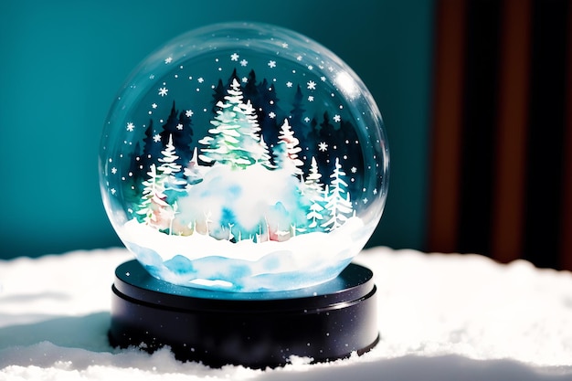 A snow globe with a forest of trees on it