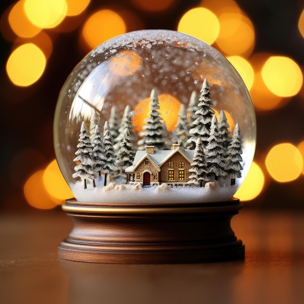 Photo snow globe with a miniature winter scene