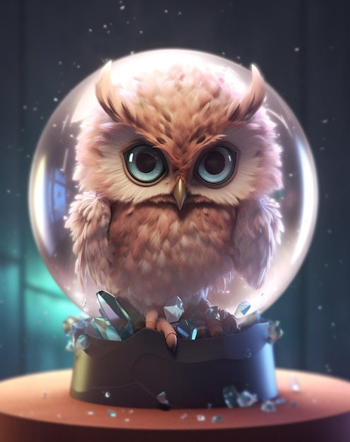 A snow globe with a owl inside of it