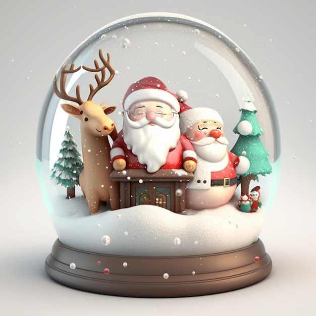 A snow globe with santa and reindeer inside of it