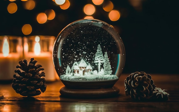 a snow globe with a scene of a winter wonderland inside
