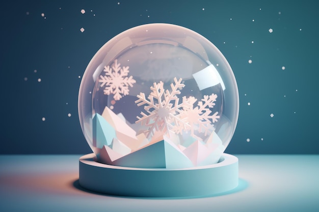 A snow globe with a snowy mountain inside.