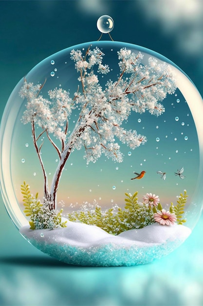 Snow globe with a tree inside of it generative ai