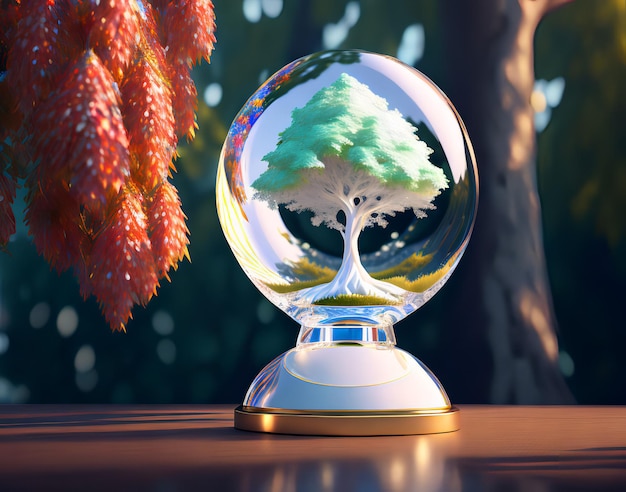 A snow globe with a tree inside of it