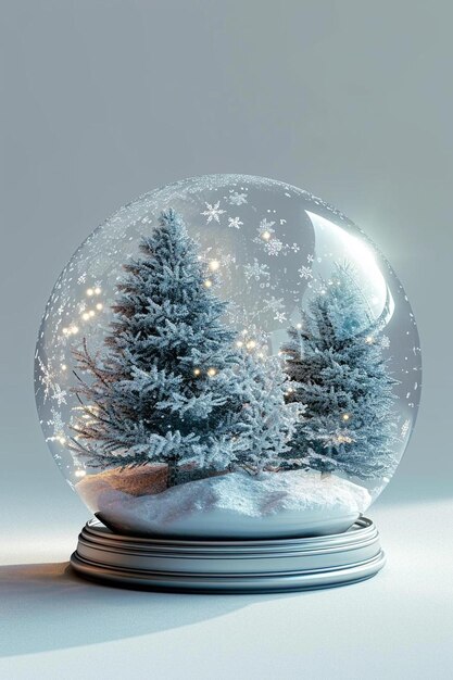 a snow globe with trees inside of it