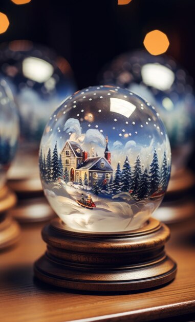 Photo snow globe with winter house pine tree christmas carol