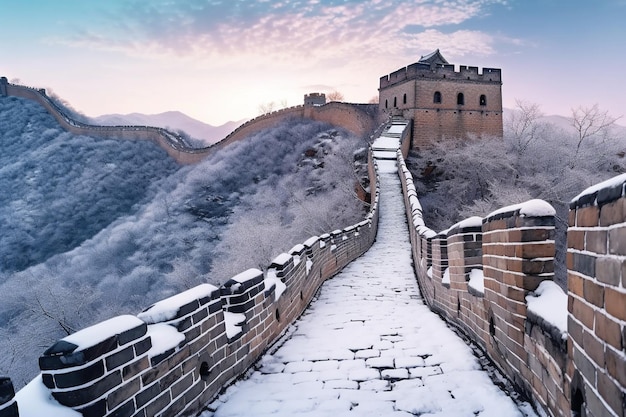 Snow on the great wall of china